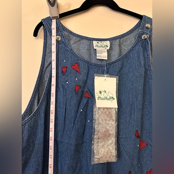 The Quacker Factory Denim Jumper Dress w/Red Hearts. XL Knee Length. NWT - Picture 6 of 8